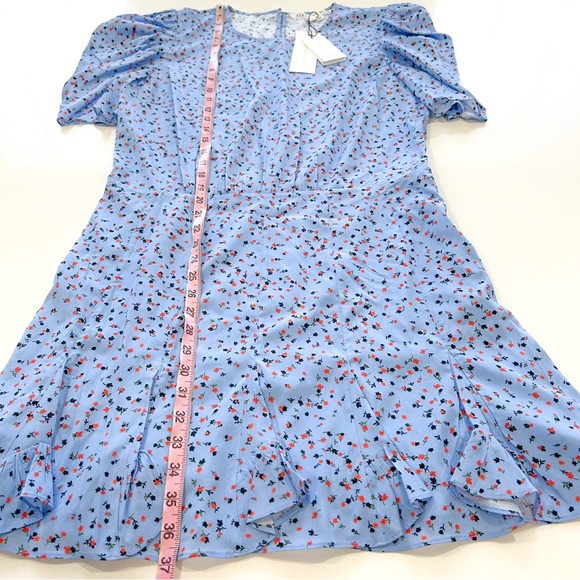 Veronica Beard Lila Silk Puff-Sleeve Flounce Dress Blue Multi Size 12 NWT - Picture 8 of 14